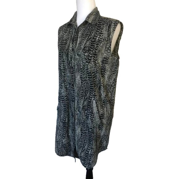 DIESEL Sleeve Shirt Button Down Shirt Dress Gray Black Reptile Print Sze Medium? - Picture 4 of 7